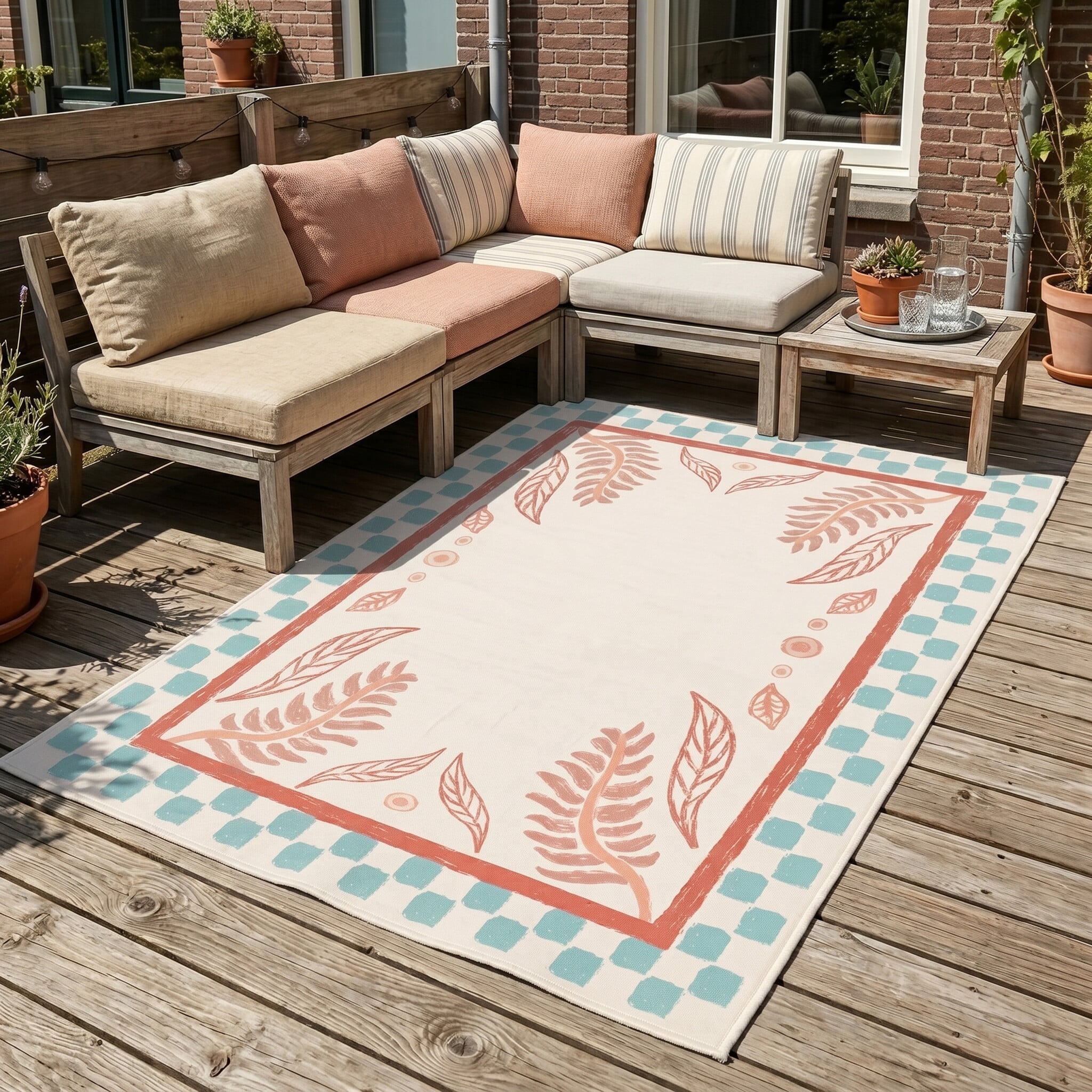 Outdoor-Teppich - Oasis Leaves Blau/Rot