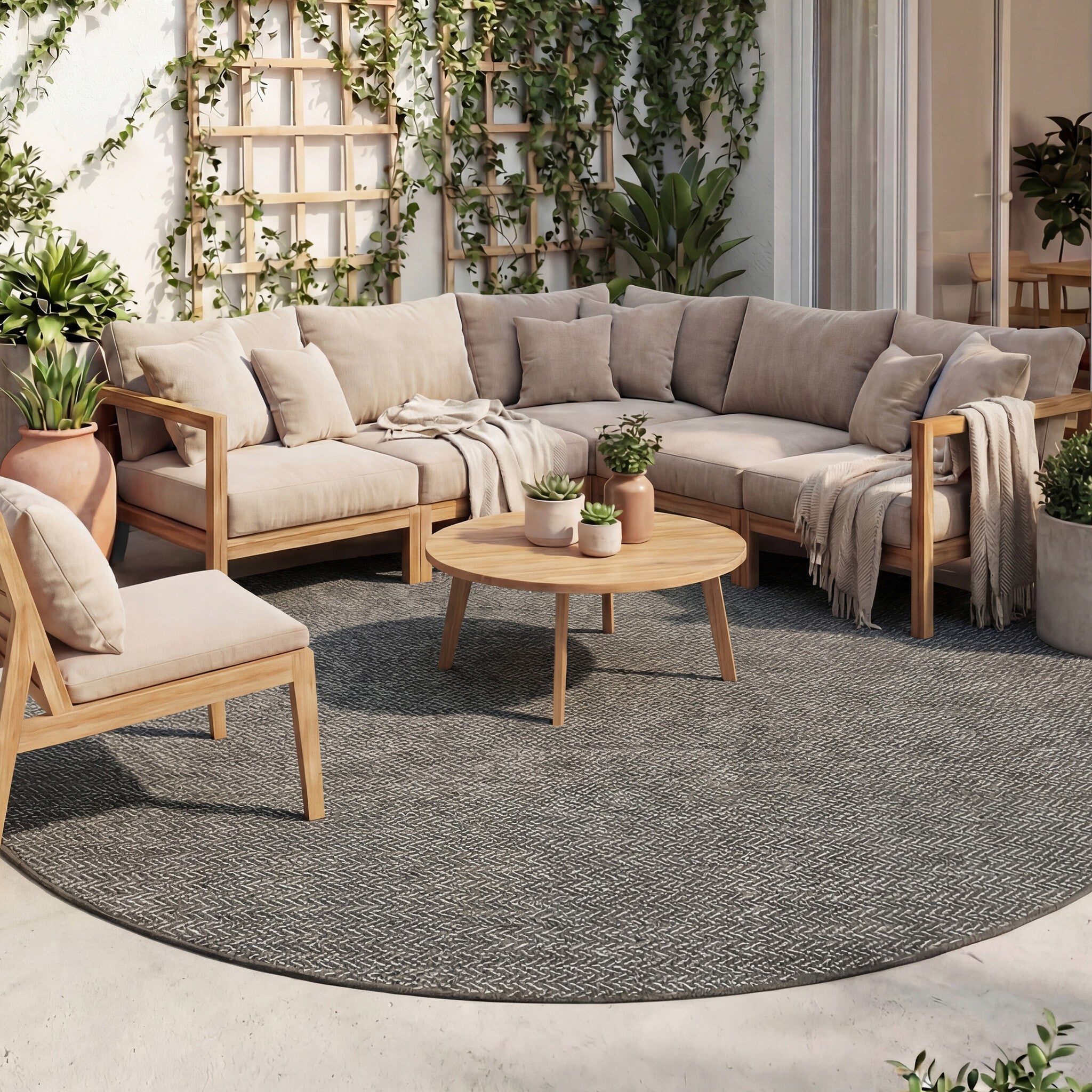 In- & Outdoor Teppich Rund - Malta Arrow Schwarz