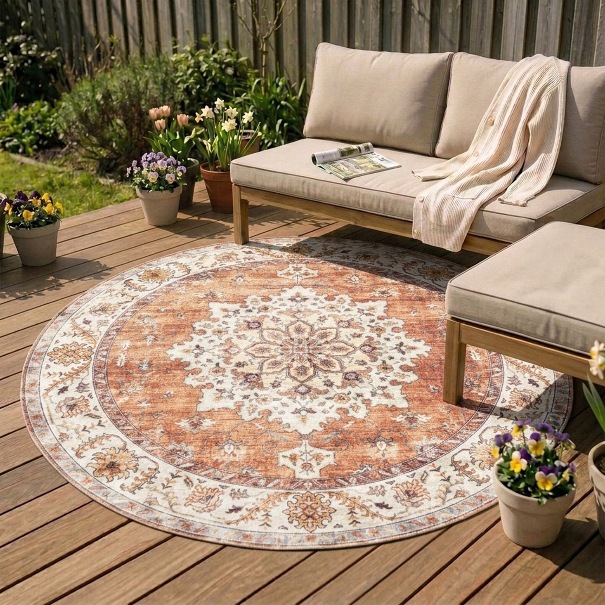 Vintage Gartenteppich Rund