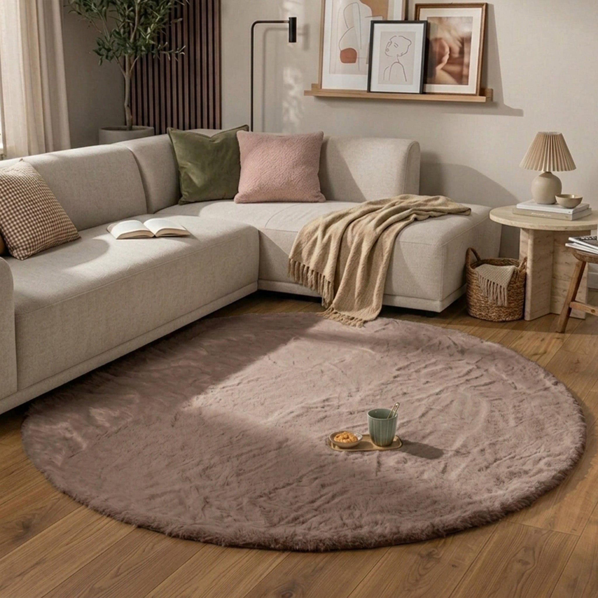 Hochflor Teppich Rund - Comfy Supreme Taupe