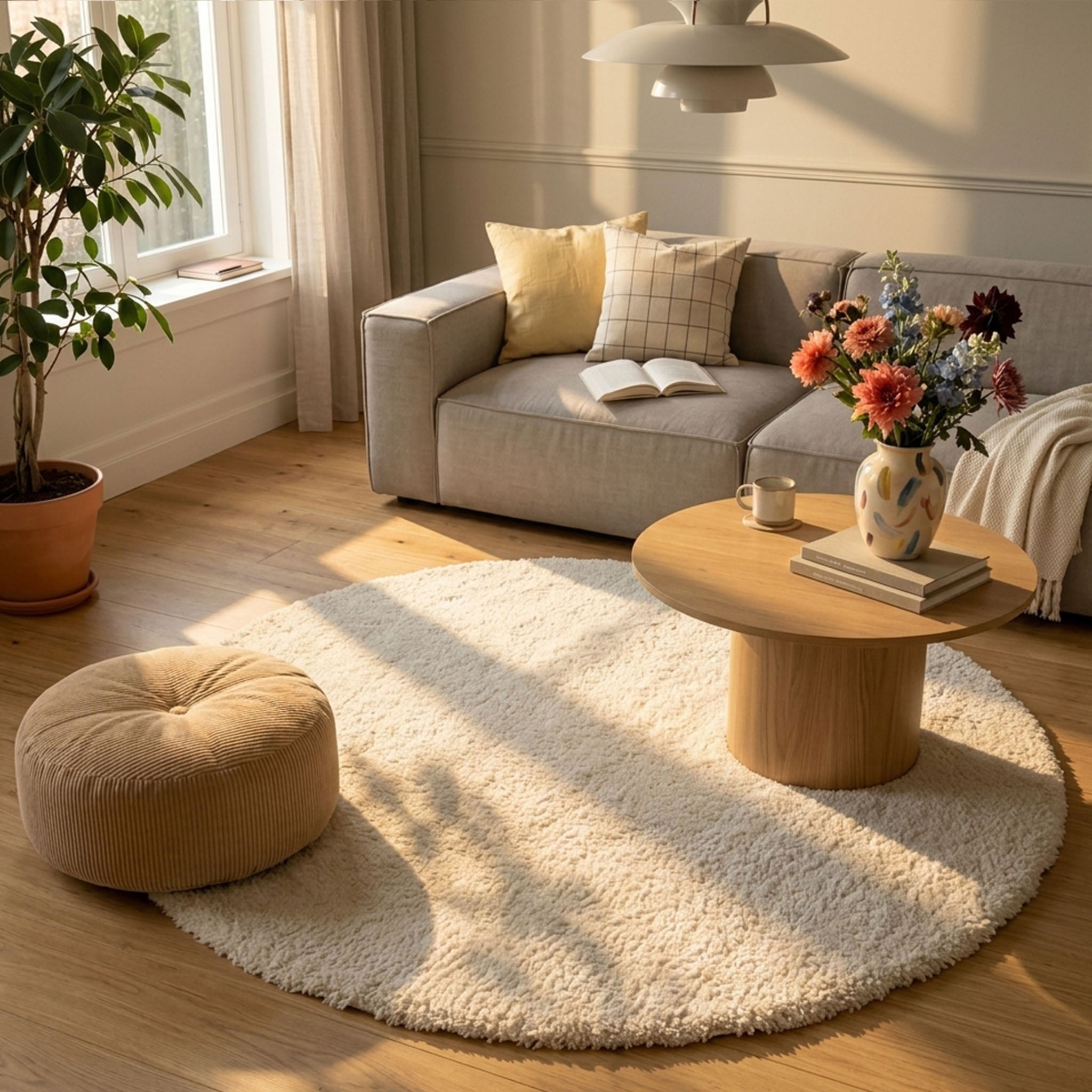Soft round rug - Teddy Cream