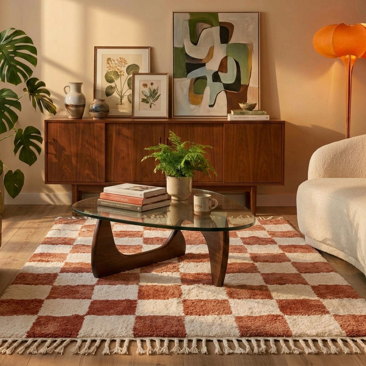 Checkerboard Rug - Blox Fringe Terracotta