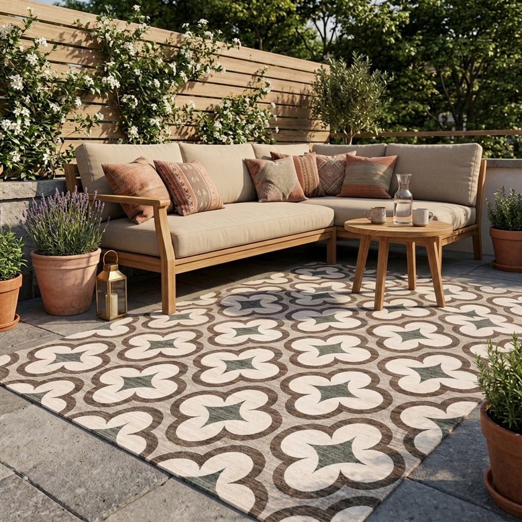 Geometrischer Outdoor Teppich - Mosaic Clover Grün