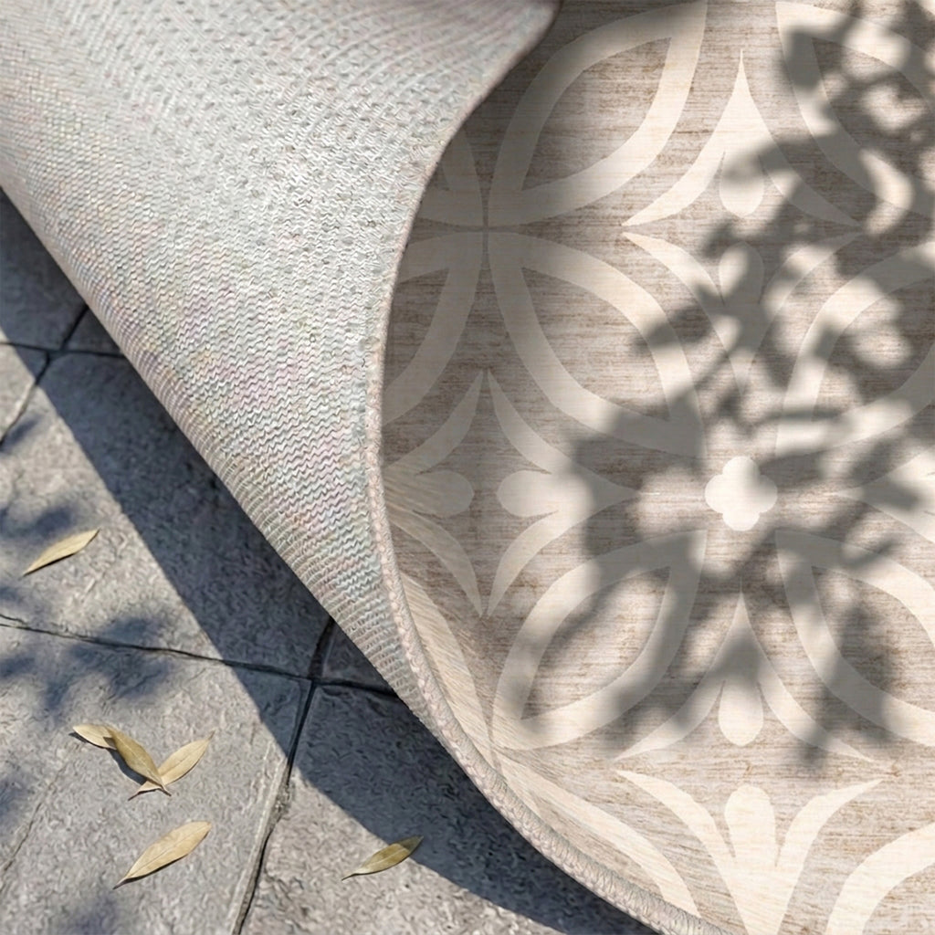 Geometrischer Outdoor Teppich - Mosaic Petal Creme