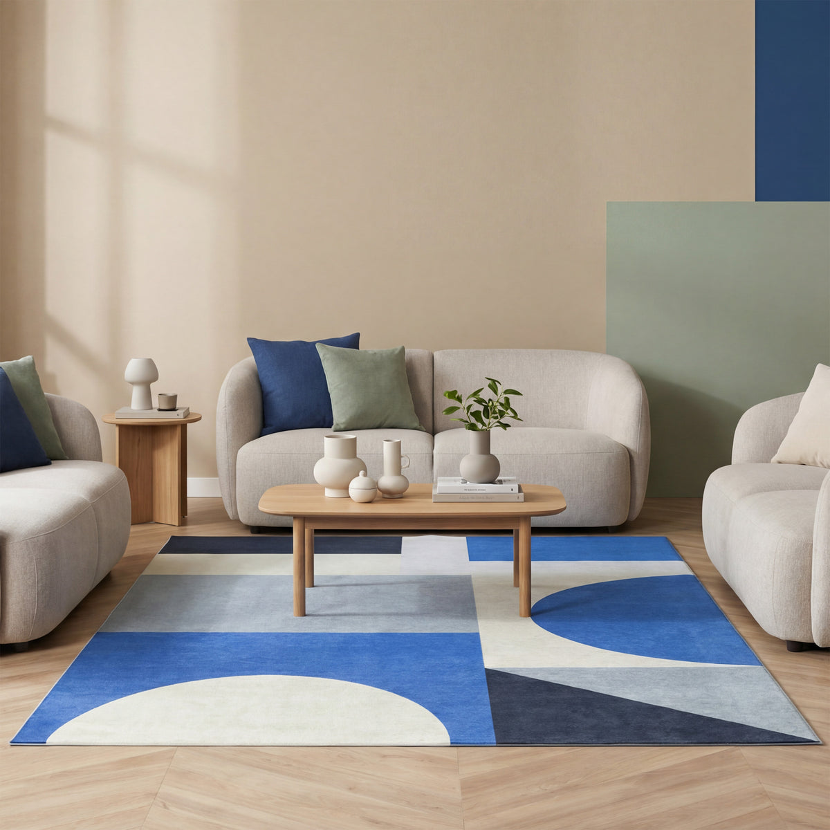 Geometrischer Teppich - Swing Shapes Blau