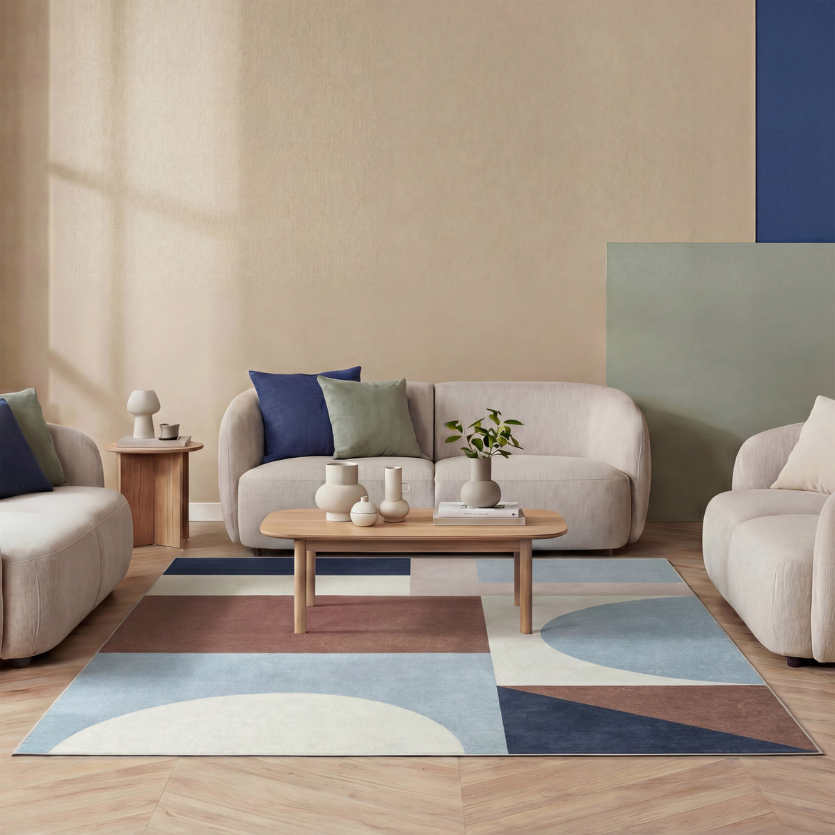 Geometric Rug – Swing Shapes Blue/Brown