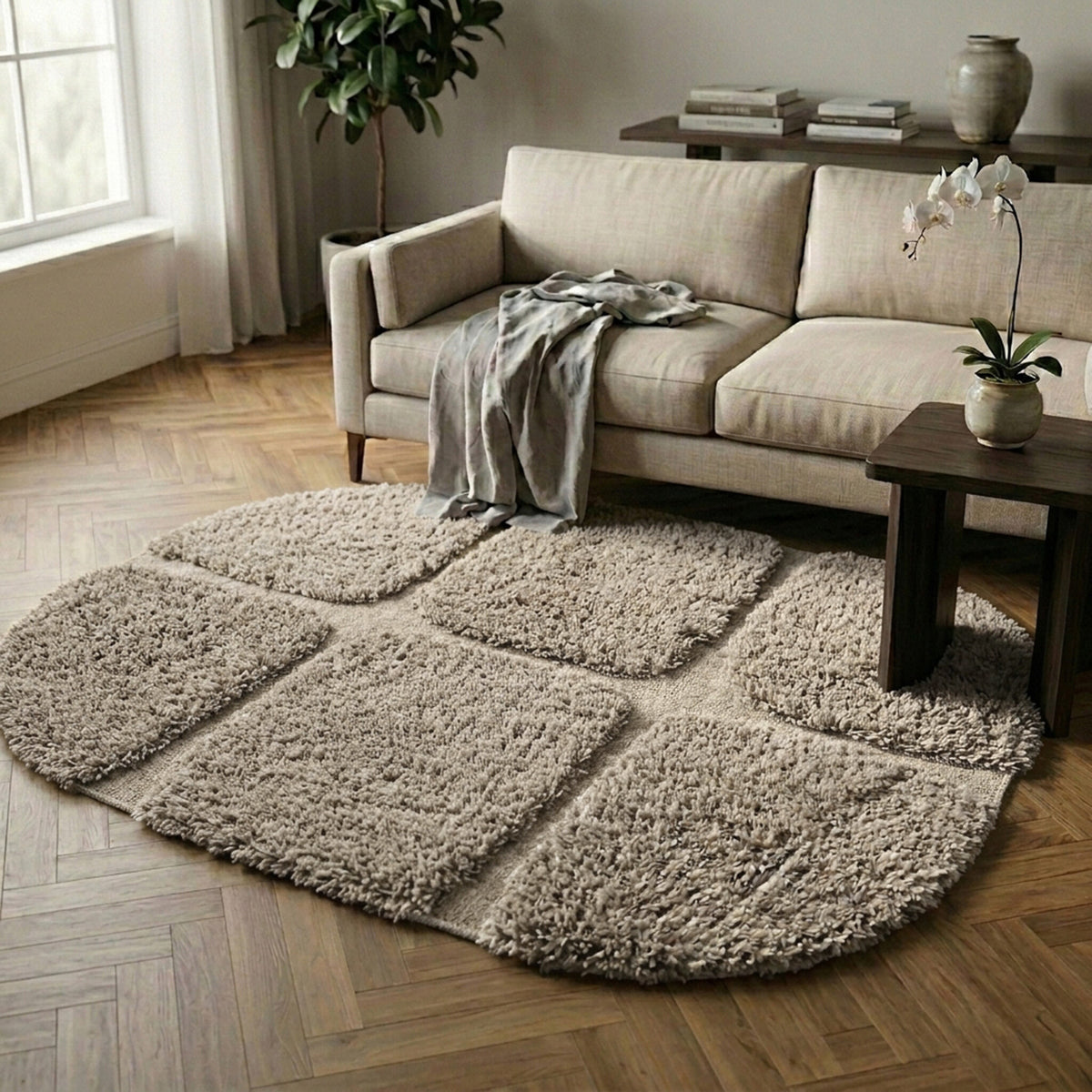 Organic rug - Odette Grid Taupe