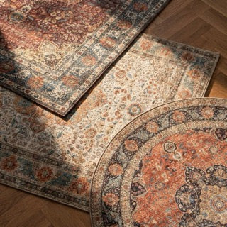 Round Indoor Outdoor Rug - Kairo Medallion Terra/Dark Blue