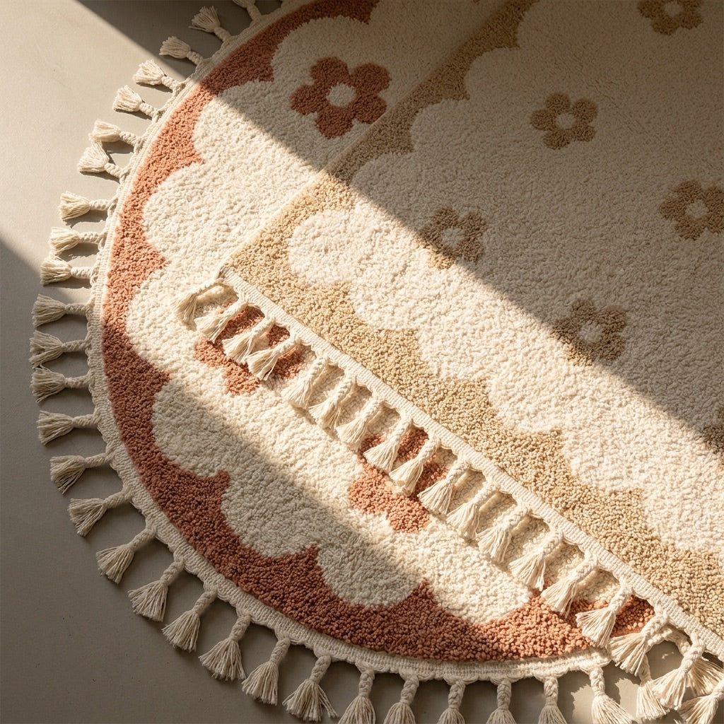 Round washable children's rug - Moos Flower Cream