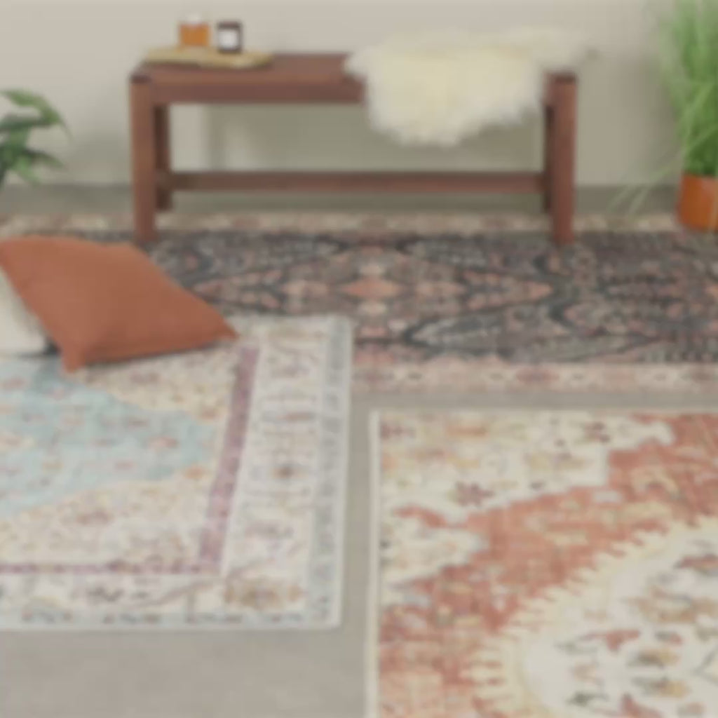 Vintage Gartenteppich - Santo Mandala Blau Grau