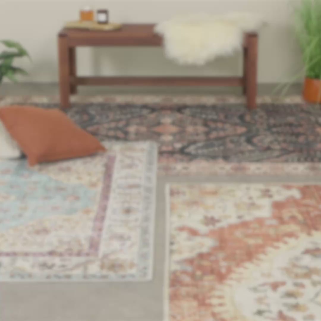 Vintage Gartenteppich - Santo Mandala Blau Grau