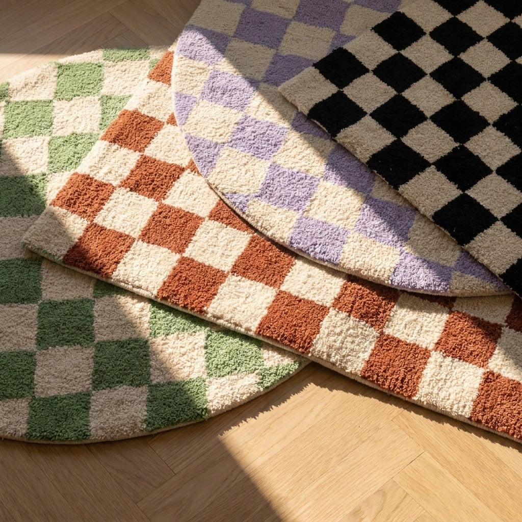 Retro Teppich - Gambit Lila Weiß