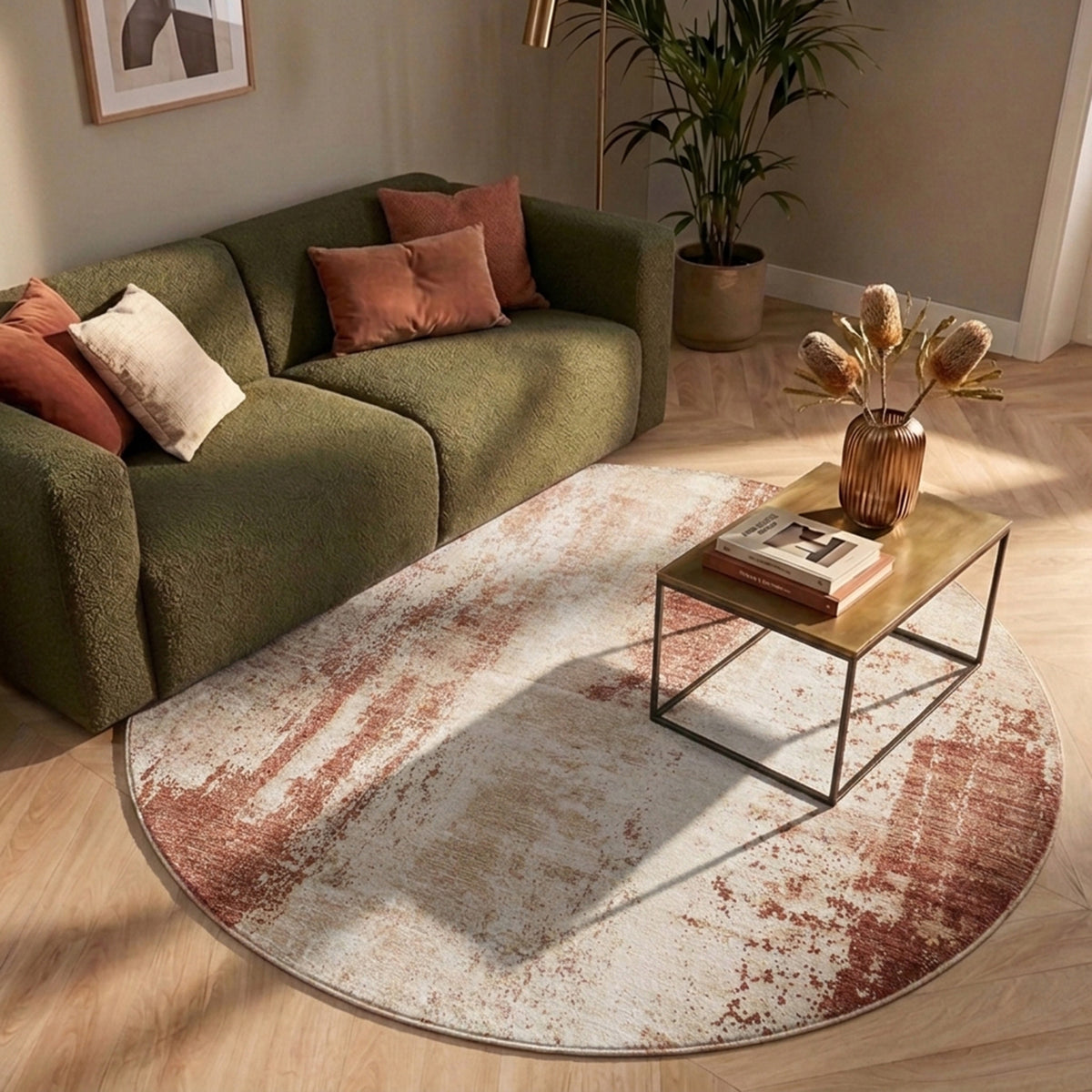 Runder abstrakter Teppich - Rusty Brown