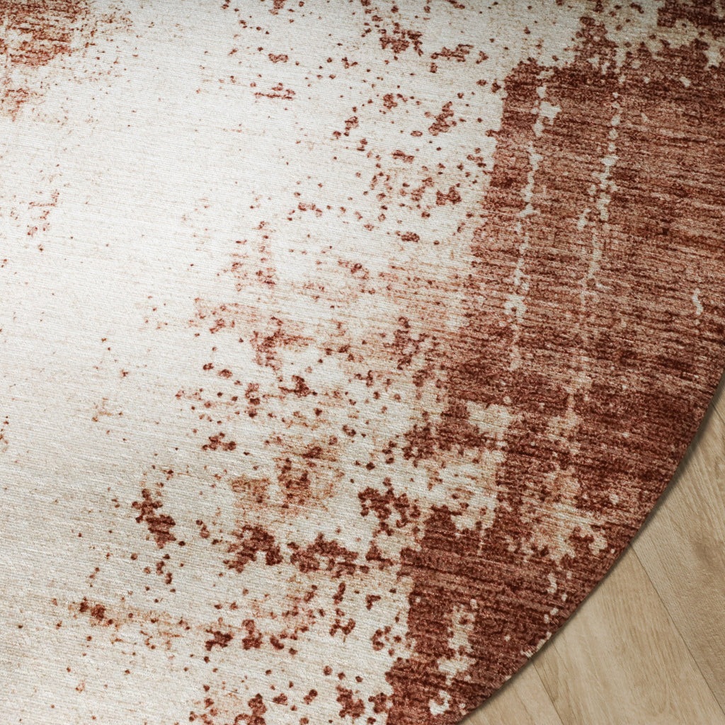 Round abstract rug - Rusty Brown