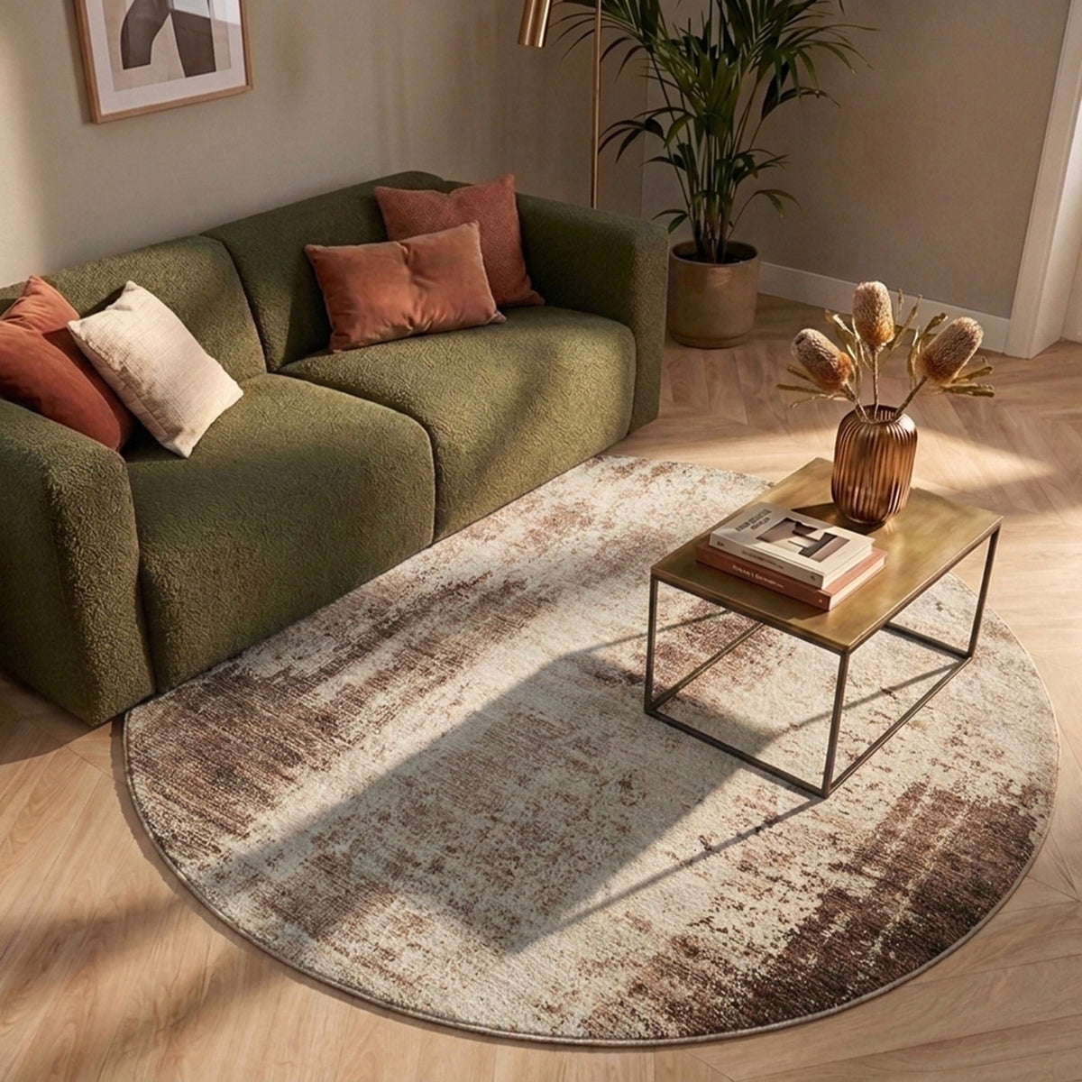 Runder abstrakter Teppich - Rusty Taupe