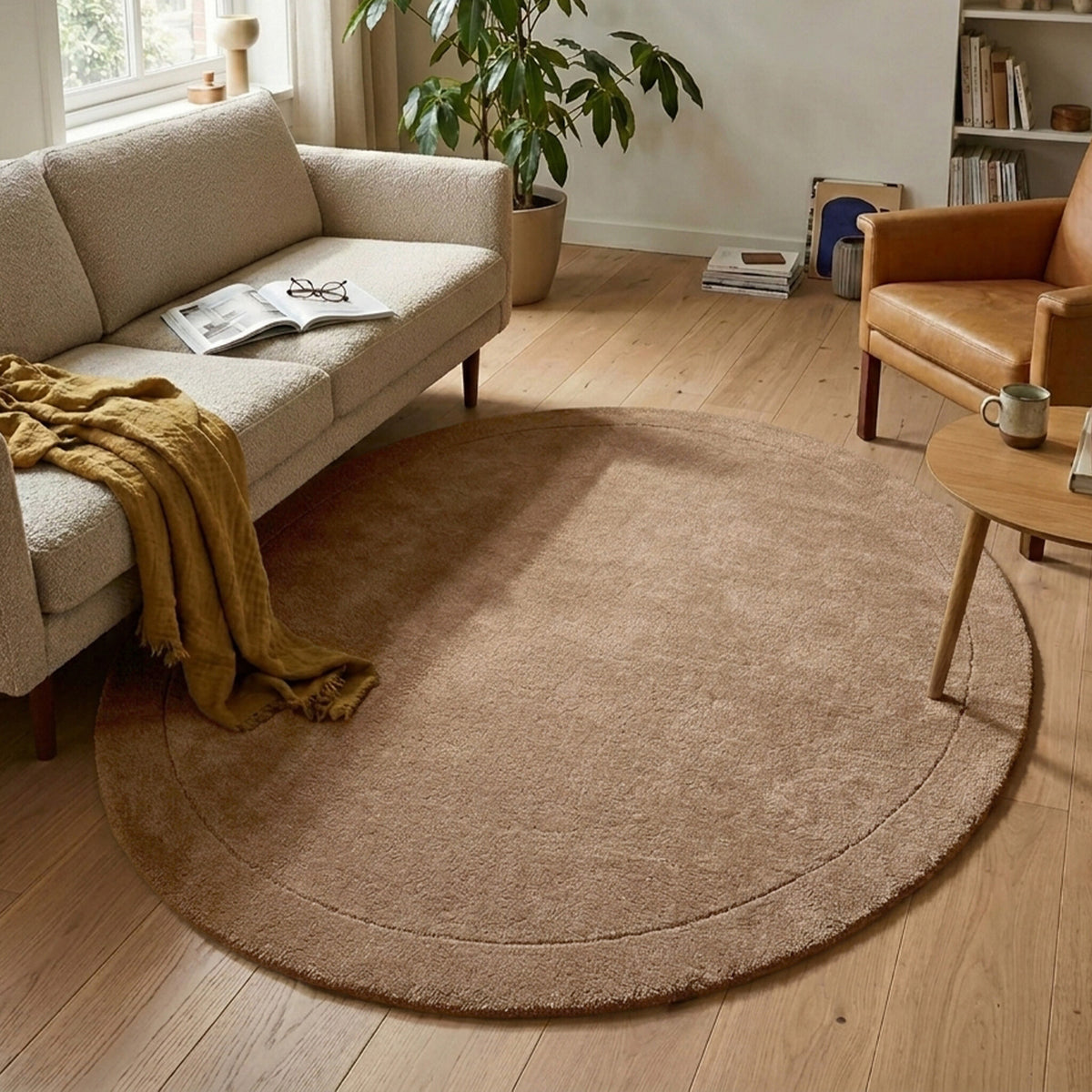 Round rug - Isara Border Brown