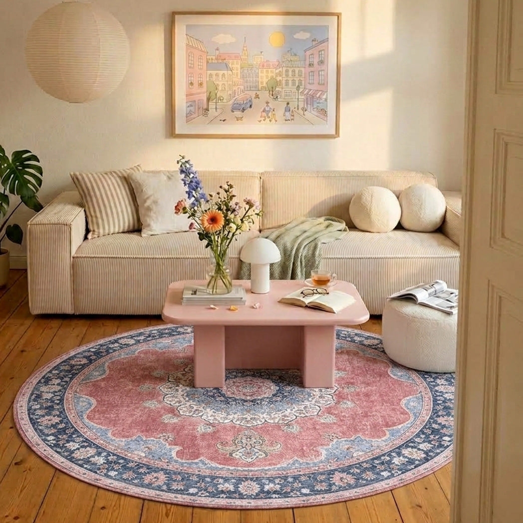Round Vintage Rug - Lily Medallion Red/Pink