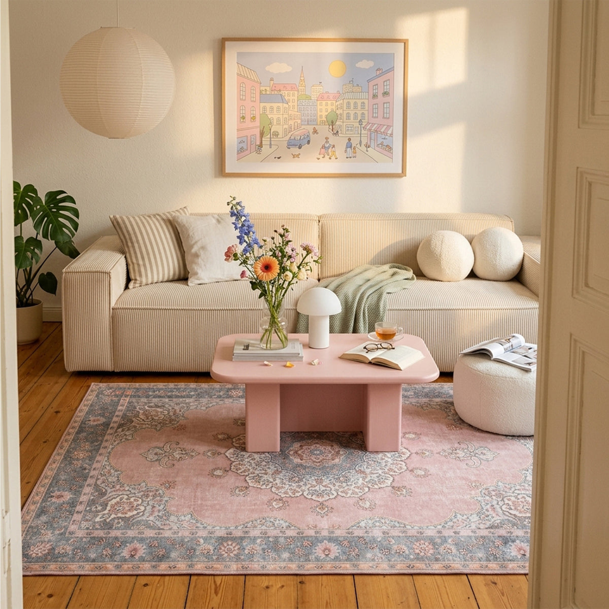 Teppich Vintage - Lily Medaillon Rosa