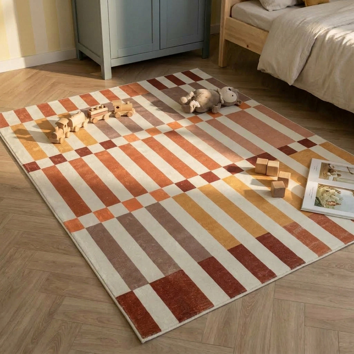 Washable children’s rug - Billy Blocks Terracotta