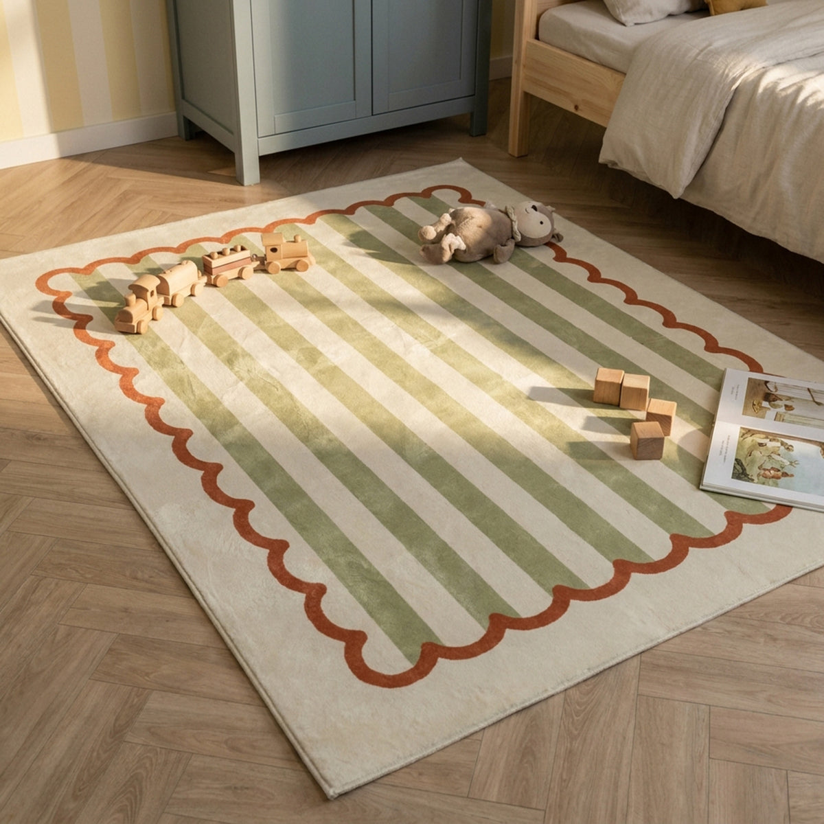 Waschbarer Kinderteppich - Billy Stripes Grün