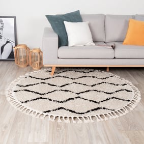 Teppich Hochflor Rund - Grand Wire Weave Creme Schwarz 