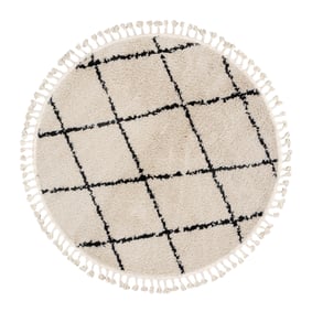 Teppich Hochflor Rund - Grand Lines Weave Creme Schwarz - sfeer