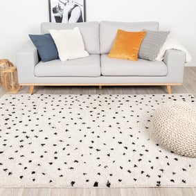 Teppich Hochflor - Grand Dots Creme Schwarz