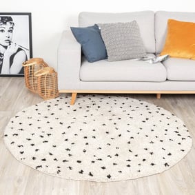 Teppich Hochflor Rund - Grand Dots Creme Schwarz