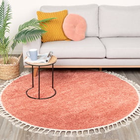 Teppich Hochflor Rund - Lofty Fringe Orange Rosa