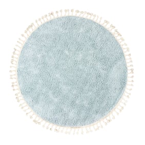 Teppich Hochflor Rund - Lofty Fringe Hellblau Türkis - sfeer