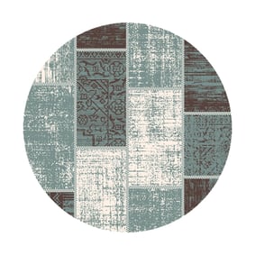 Teppich Vintage Rund - Spring Patchwork Grün Grau - sfeer