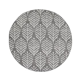 In- & Outdoor Teppich Rund - Summer Leaves Grau - sfeer