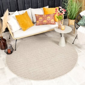 In- & Outdoor Jute Teppich Rund - Nomad Melange Creme