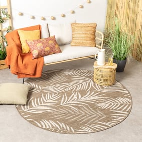 In- & Outdoor Teppich Rund - Malta Leaves Beige