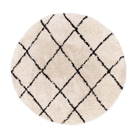 Teppich Hochflor Rund - Grand Lines Creme Schwarz - sfeer
