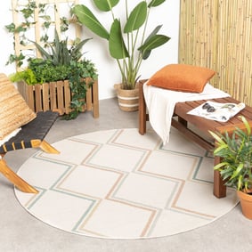 In- & Outdoor Teppich Rund - Playa Pattern Creme