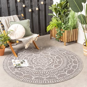 In- & Outdoor Teppich Rund - Porto Aztec Hellgrau