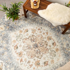 Vintage Gartenteppich - Santo Mandala Blau Grau - product