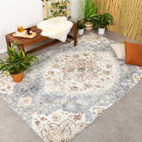 Vintage Gartenteppich - Santo Mandala Blau Grau