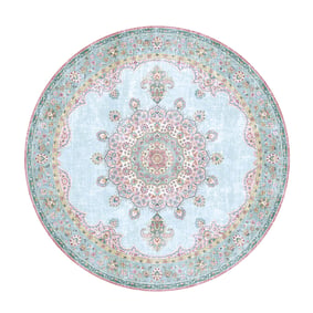 Teppich Vintage Rund - Lily Medaillon Hellblau Türkis - sfeer