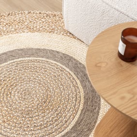 Jute Teppich Rund - Mirai Border Weiss Melange - product