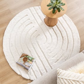 Hochflor Teppich Rund - Carvy Curves Creme