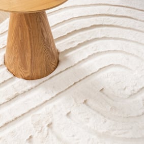 Hochflor Teppich Rund - Carvy Curves Creme - product