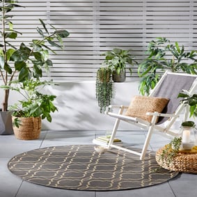 In - & Outdoor Teppich Rund - Floreno Milan Anthrazit Beige