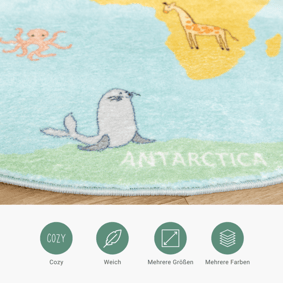 Kinderteppich Rund - Globe Hellblau - product