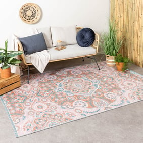 Outdoor Teppich Boho - Vedra Medaillon Rosa