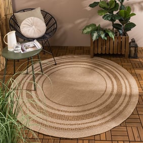 Jute Gartenteppich Rund - Mavi Border Creme Braun