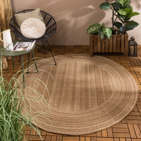 Jute Gartenteppich Rund - Mavi Stripes Creme Braun