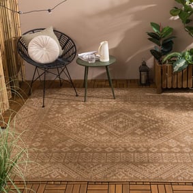 Garten Teppich Jute - Mavi Medaillon Creme Braun