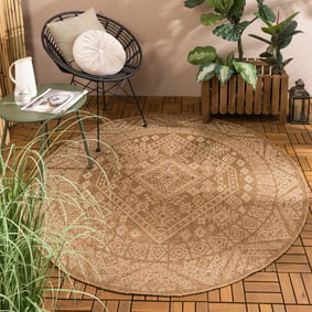 Jute Gartenteppich Rund - Mavi Medaillon Creme Braun